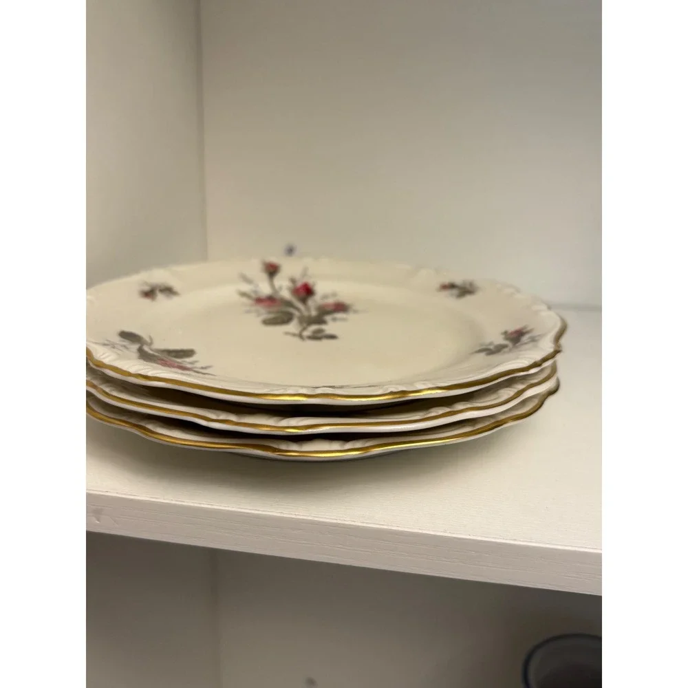 Rosenthal Selb Germany Pompadour V Pink Rose 6 Inch Plates Set of 3 Gold Trim